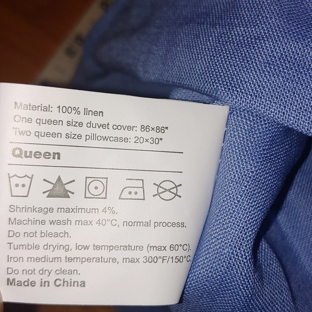 Blue Linen Duvet Cover Bundle 3 Pieces Queen Size Duvet Cover Sham Brown Buttons